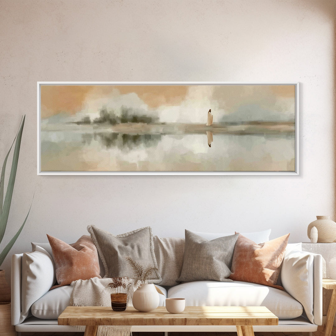 Evening Reflection Hope, Framed Canvas Print, Christian Art Canvas, Panoramic Wall Art, Jesus Painting, Christian Christmas Art, Christian