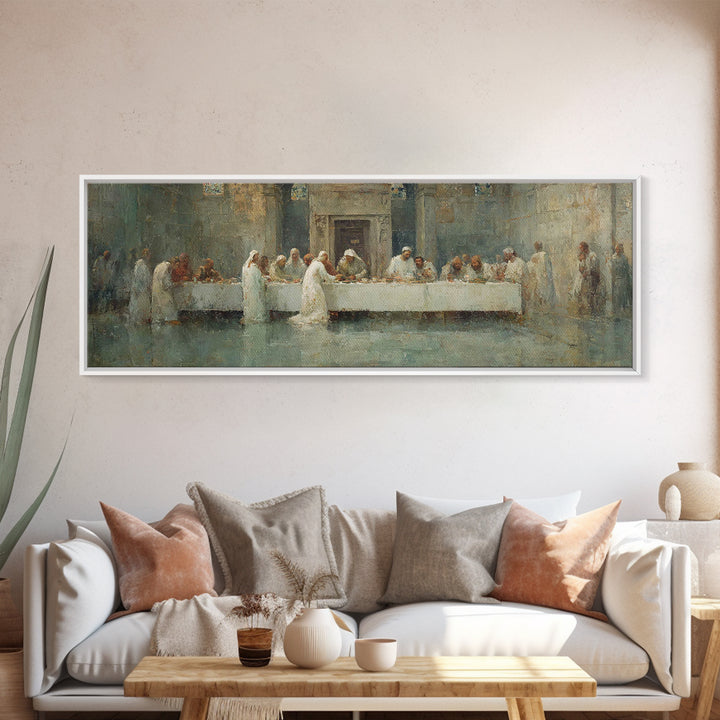 Divine Supper Glory – Framed Canvas Print – Panoramic Art – Christian Art Work – Jesus Painting – Modern Christian Art
