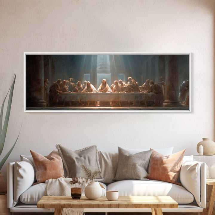 Sacred Last Supper – Framed Canvas Print – Christian Wall Art – Jesus Painting – Panoramic Art – Christian Art Canvas – Christian Decor