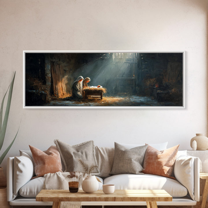 Holy Infant Light, Framed Canvas Print, Christian Wall Art, Jesus Christmas Art, Panoramic Art, Christian Art Canvas, Christmas Wall Art