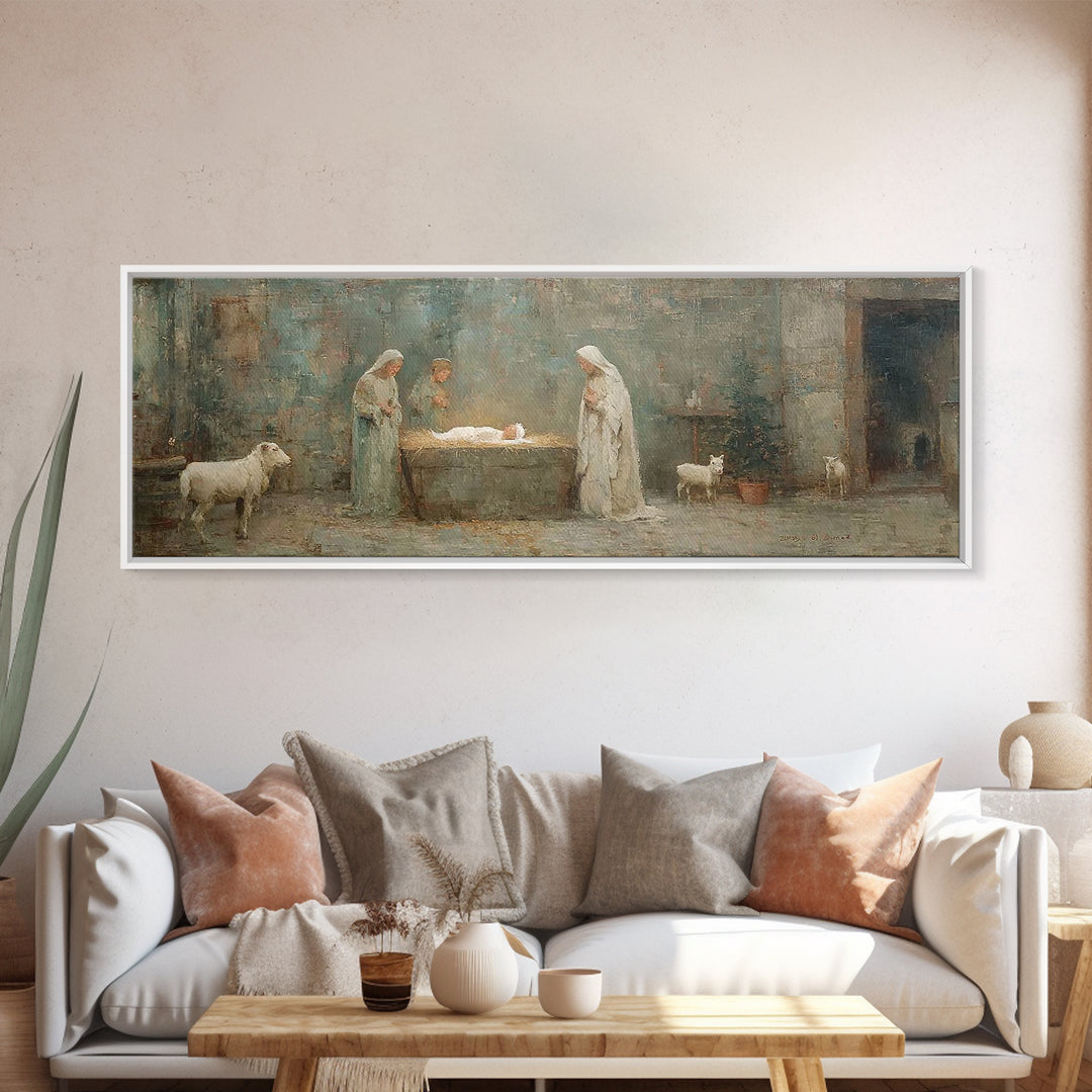 Silent Manger Star – Framed Canvas Print – Christian Wall Art – Panoramic Painting – Christian Art Canvas – Christmas Art – Jesus Painting