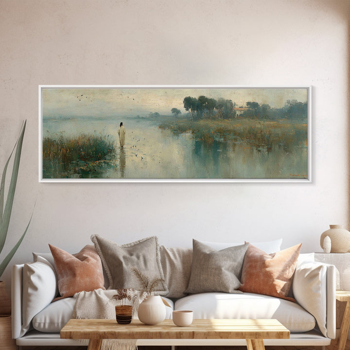 Light Of His Peace, Framed Canvas Print, Panoramic Art, Christian Wall Art, Jesus Painting, Christian Art Canvas, Subtle Christian Art
