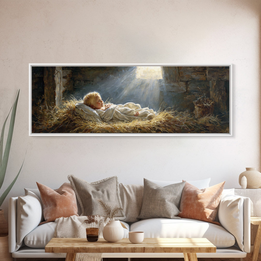 Light Of Bethlehem – Framed Canvas Print – Christian Wall Art – Panoramic Art – Christian Christmas Art – Jesus Painting – Christmas Canvas