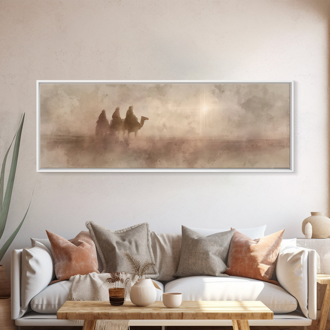 Journey Of Kings, Framed Canvas Print, Christian Art Canvas, Panoramic Wall Art, Christian Christmas Art, Jesus Painting, Christmas Decor