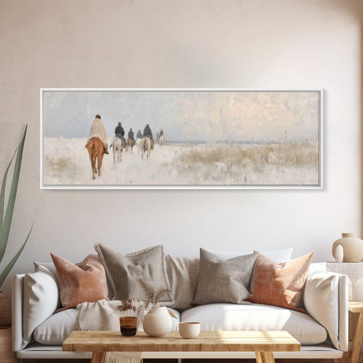 Quiet Winter Pilgrims – Framed Canvas Print – Christian Christmas Art – Panoramic Art – Christian Wall Art – Christian Art Canvas – Christm