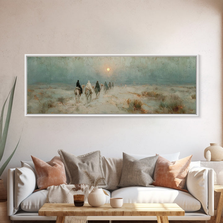 Desert Pilgrims – Framed Canvas Print – Christian Wall Art – Christmas Art – Panoramic Art – Christian Art Canvas – Christian Christmas Art