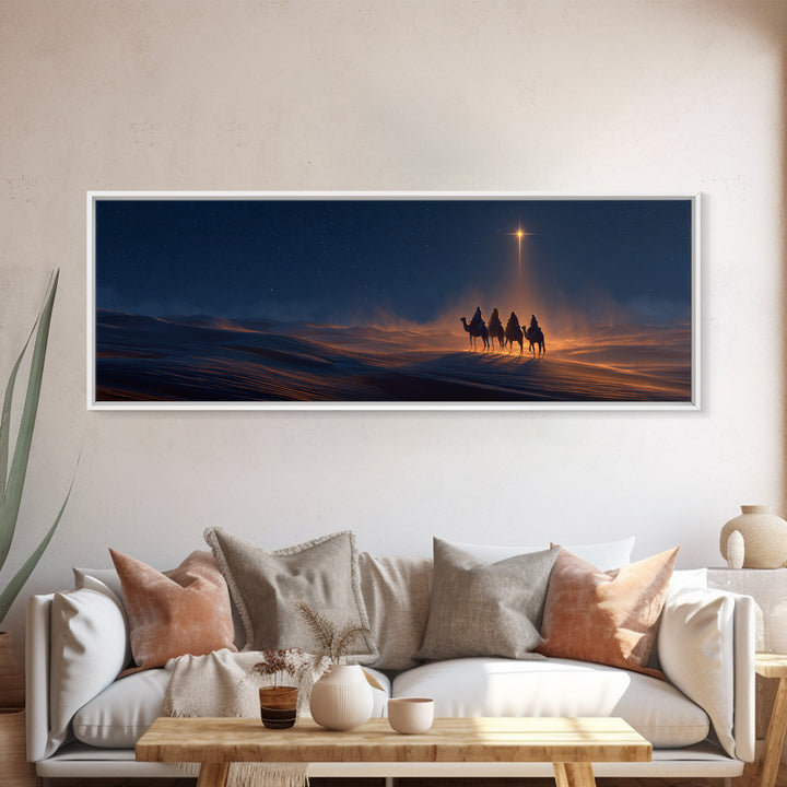 The Guiding Star, Framed Canvas Print, Christian Art Canvas, Panoramic Wall Art, Christmas Art, Christian Christmas Decor, Modern Christian
