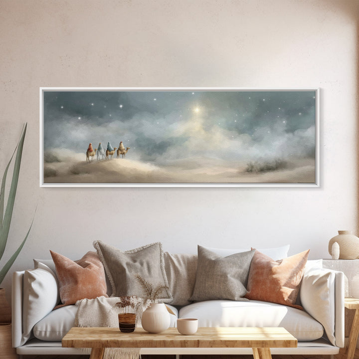 Journey of Light – Framed Canvas Print – Christian Art Canvas – Panoramic Painting – Christmas Wall Art – Christian Christmas Decor – Moder