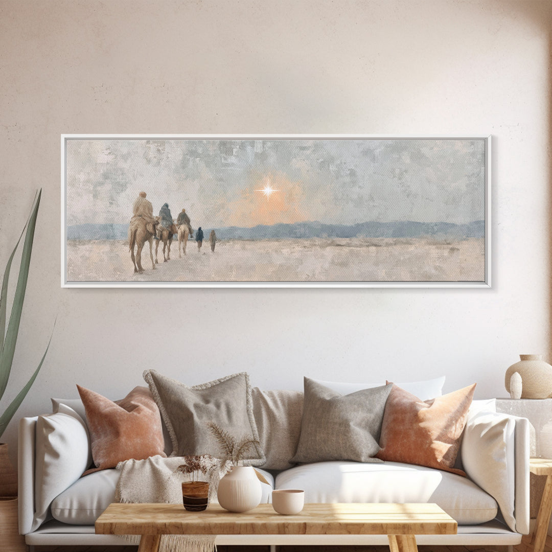 Celestial Promise, Framed Canvas Print, Christian Art Canvas, Panoramic Print, Christmas Art, Christian Decor for Home, Christian Christmas