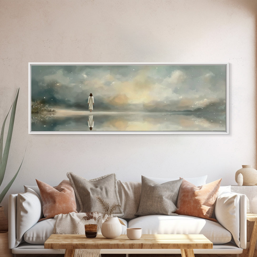 Sacred Stillness | Framed Canvas Print | Panoramic Art | Christian Art Canvas | Jesus Painting | Christian Wall Art | Minimalist Christian