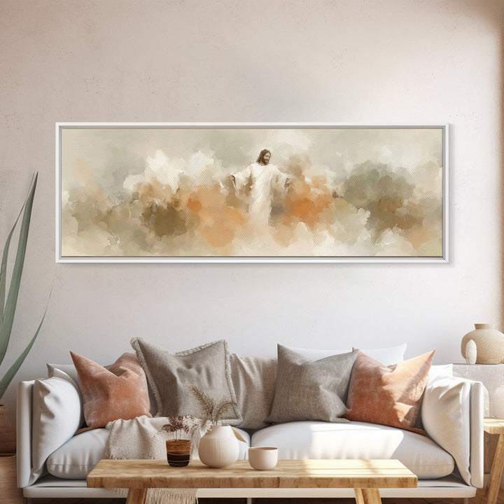 Heaven’s Embrace – Framed Canvas Print – Christian Wall Art – Panoramic Art – Christian Art Canvas – Jesus Painting – Christian Christmas A
