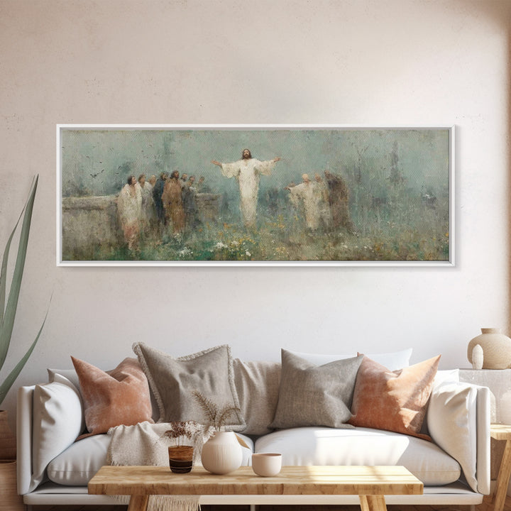 Eternal Return, Framed Canvas Print, Christian Wall Art, Panoramic Print, Jesus Painting, Christian Christmas Art, Modern Christian Paintin