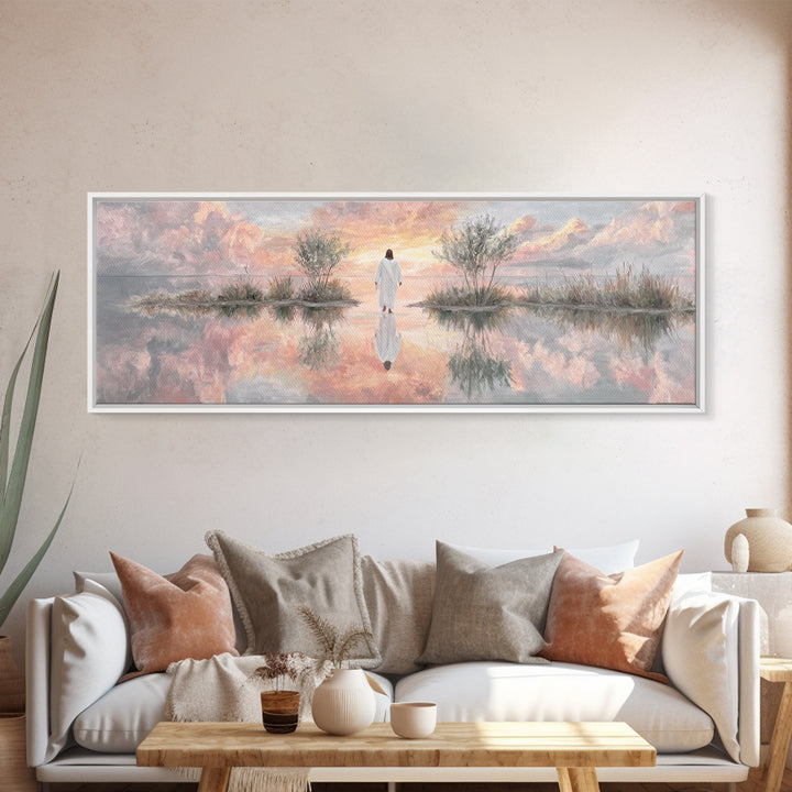 Heaven’s Quiet Path, Framed Canvas Print, Panoramic Wall Art, Christian Art Canvas, Jesus Painting, Unique Christian Art, Christian Wall Ar