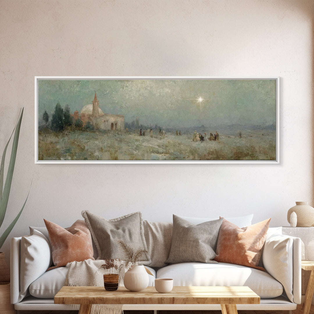 Silent Night Journey, Framed Canvas Print, Christian Wall Art, Christian Art Canvas, Panoramic Print, Christmas Art, Modern Christian Art