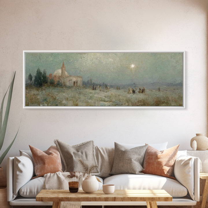 Silent Night Journey, Framed Canvas Print, Christian Wall Art, Christian Art Canvas, Panoramic Print, Christmas Art, Modern Christian Art