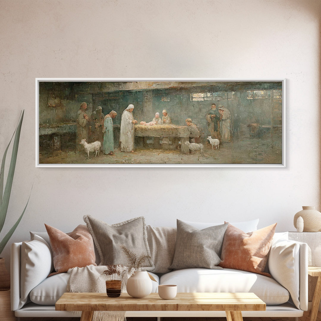 Holy Manger Light – Framed Canvas Print – Christian Wall Art – Christian Art Canvas – Panoramic Wall Art – Christmas Art – Christian Decor