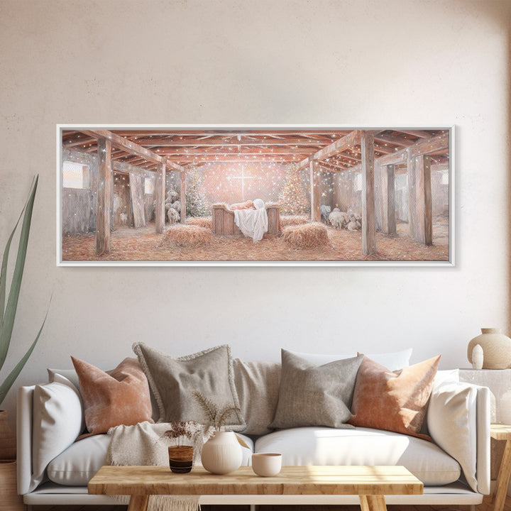 Humble Birth Wonder | Framed Canvas Print | Christian Wall Art | Christian Art Canvas | Panoramic Wall Art | Christmas Art | Christian Artw