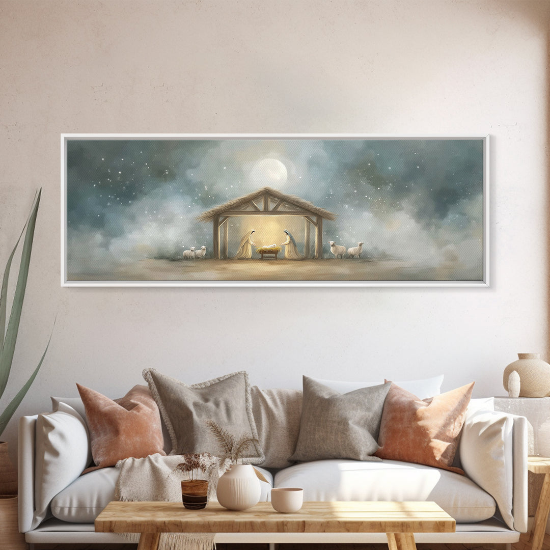 Peaceful Holy Night – Framed Canvas Print – Christian Wall Art – Christian Art Canvas – Extra Wide Art – Christmas Art – Christian Christma