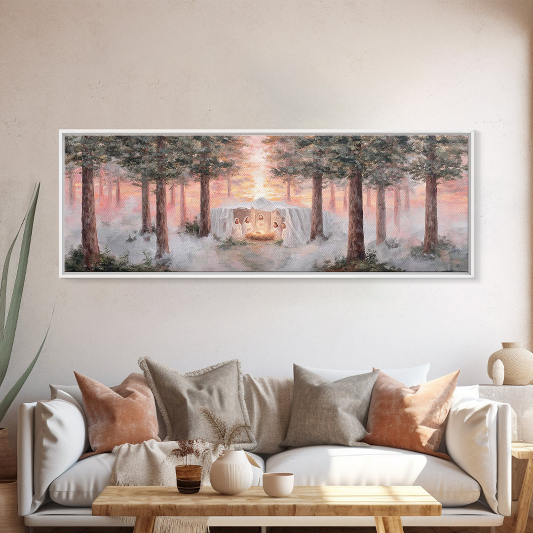 Forest Nativity Light, Framed Canvas Print, Panoramic Wall Art, Christian Wall Art, Christian Art Canvas, Christmas Art, Christian Christma