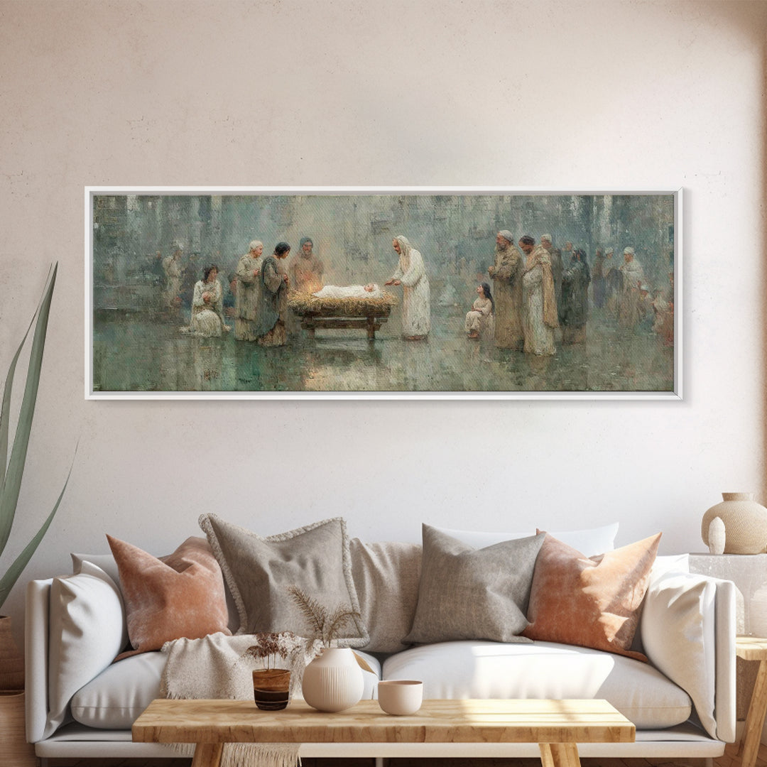 Gathered In Holiness | Framed Canvas Print | Panoramic Painting | Christian Wall Art | Christian Art Canvas | Christmas Art | Jesus Christm