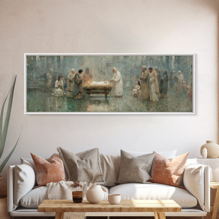 Gathered In Holiness | Framed Canvas Print | Panoramic Painting | Christian Wall Art | Christian Art Canvas | Christmas Art | Jesus Christm