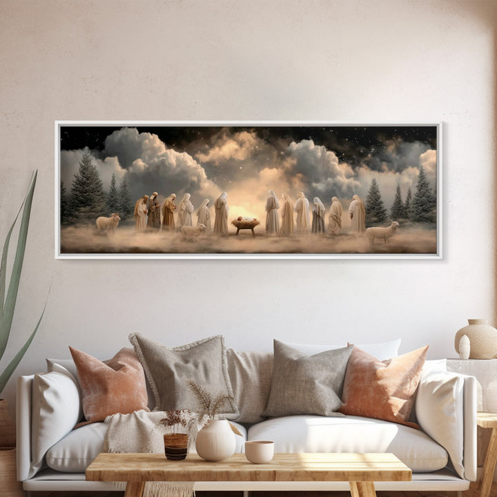 Midnight Worship Light – Framed Canvas Print – Extra Wide Art – Christian Wall Art – Christian Art Canvas – Christmas Art – Jesus Christmas