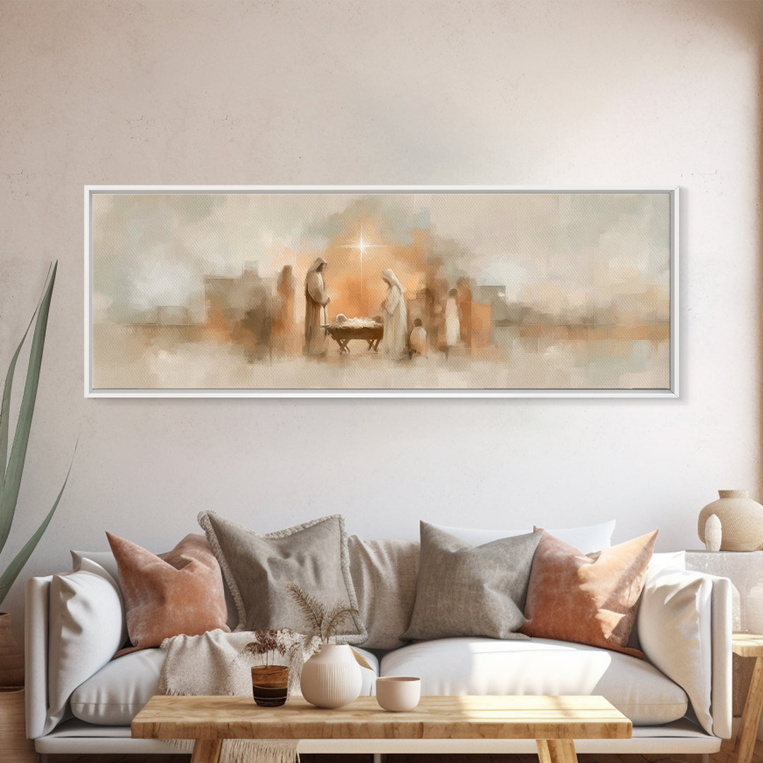 Star Of Bethlehem Hope, Framed Canvas Print, Panoramic Painting, Christian Wall Art, Christian Art Canvas, Christmas Art, Christian Decor,