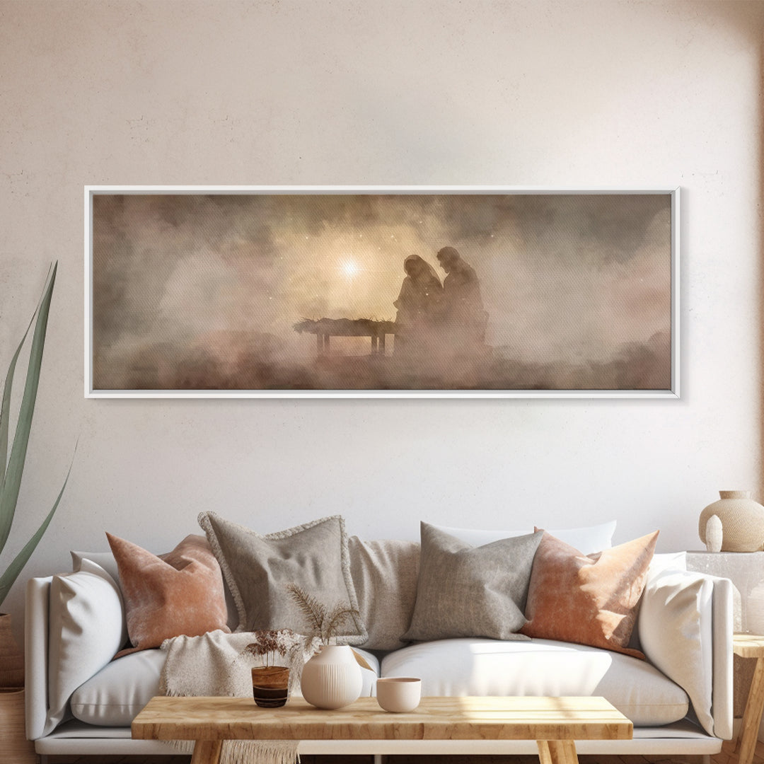 Holy Night Wonder | Framed Canvas Print | Panoramic Wall Art | Christian Wall Art | Christian Art Canvas | Christmas Art | Christian Christ