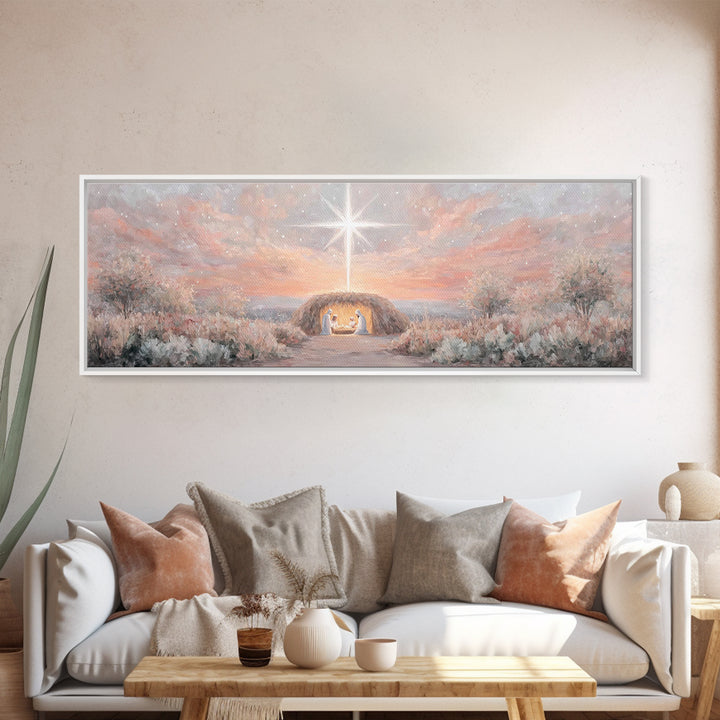 The Guiding Star – Framed Canvas Print – Christian Wall Art – Christian Christmas Art – Panoramic Art – Jesus Painting – Christian Decor