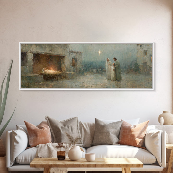 Bethlehem Evening, Framed Canvas Print, Christian Wall Art, Christian Christmas Art, Panoramic Painting, Christian Art Canvas, Jesus Painti