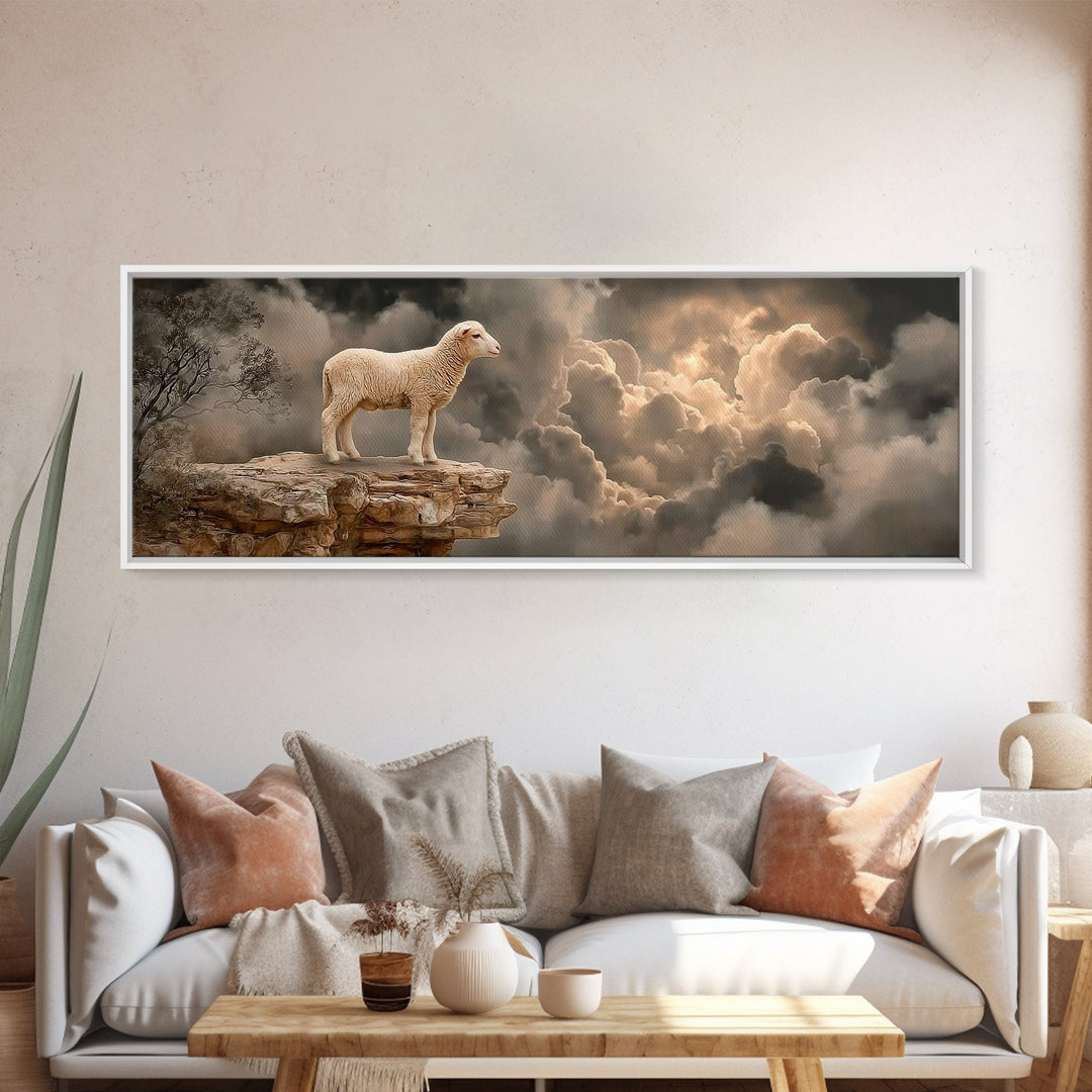 Still Waters Lamb | Framed Canvas Print | Christian Wall Art | Christian Art Canvas | Panoramic Art | Christian Painting | Christian Decor