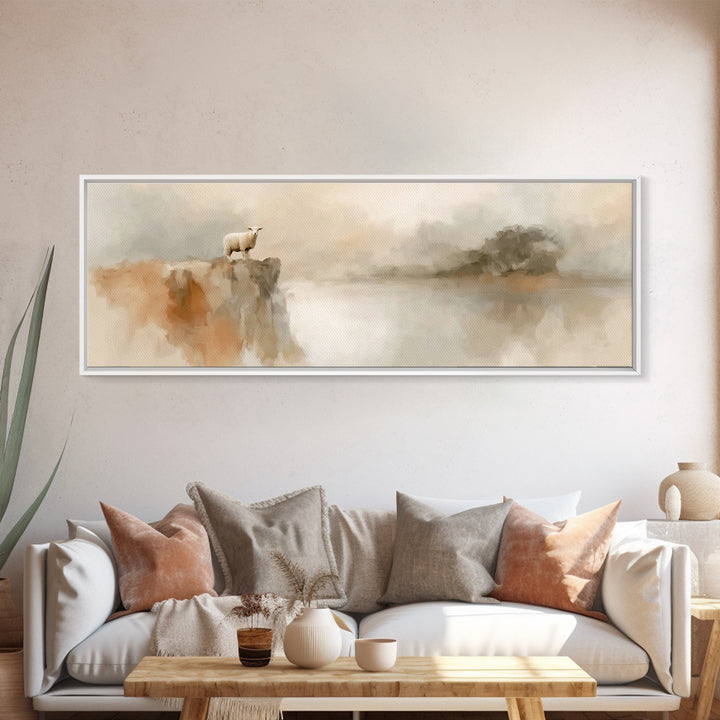 Cliffside Lamb Peace, Framed Canvas Print, Christian Wall Art, Christian Art Canvas, Panoramic Print, Christian Painting, Christian Decor