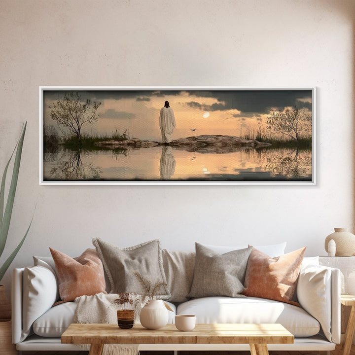 Blessed Morning Light, Framed Canvas Print, Panoramic Print, Christian Art Canvas, Jesus Painting, Subtle Christian Art, Christian Wall Art