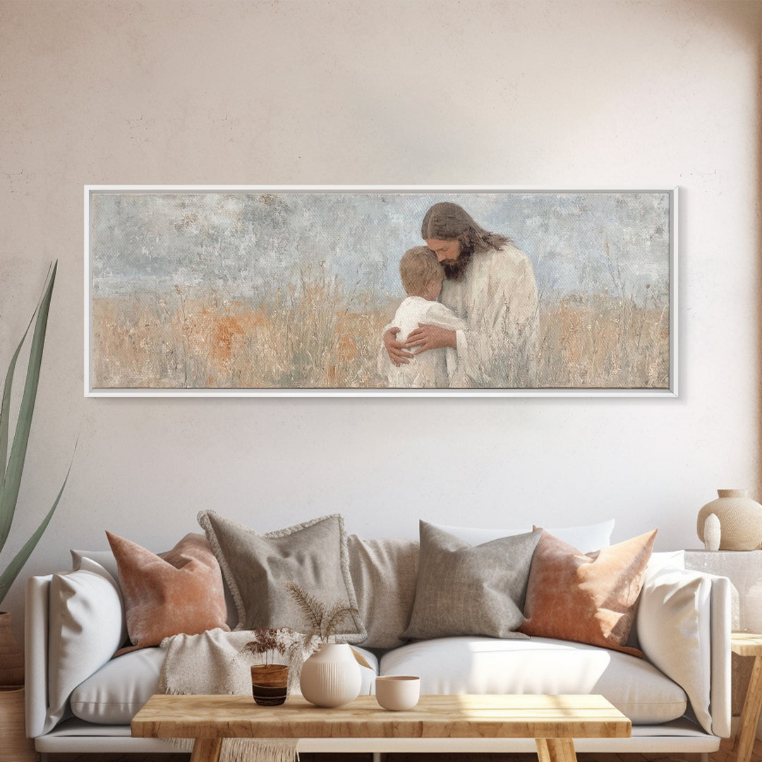 Sacred Reunion | Framed Canvas Print | Christian Wall Art | Jesus Painting | Panoramic Print | Christian Art Canvas | Christian Decor