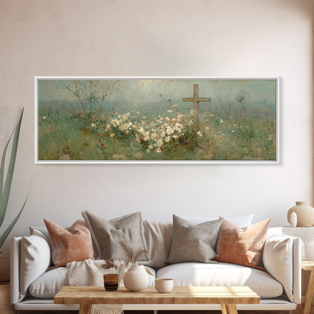 Garden Of Promise, Framed Canvas Print, Christian Wall Art, Christian Art Canvas, Panoramic Painting, Christian Art, Christian Gift