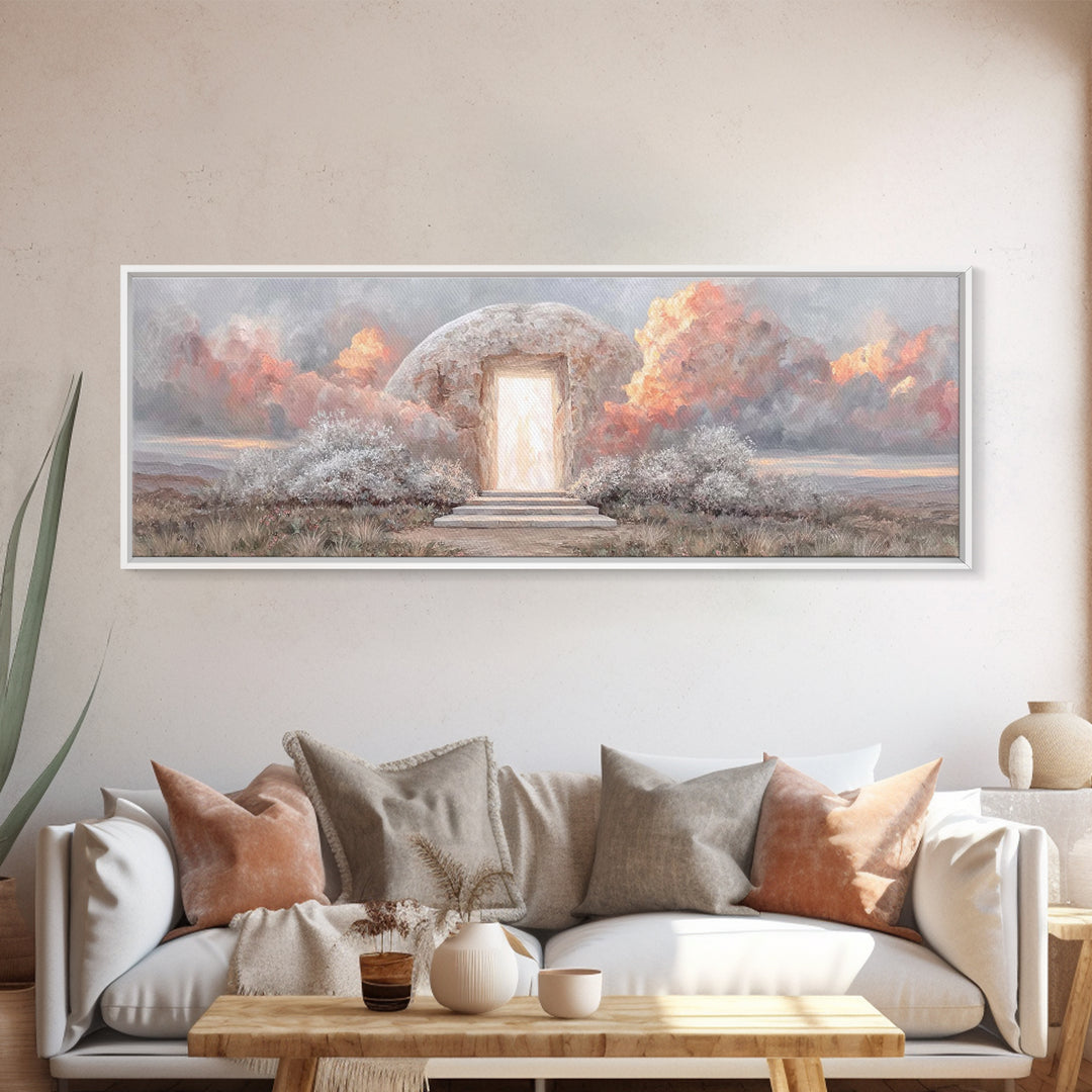 Risen Dawn Light – Framed Canvas Print – Christian Wall Art – Christian Art Canvas – Jesus Painting – Panoramic Art – Christian Christmas A
