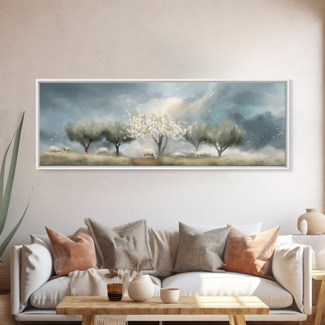 Blossoms Of Grace, Framed Canvas Print, Christian Art Canvas, Christian Christmas Art, Panoramic Wall Art, Christian Painting, Christmas Ar