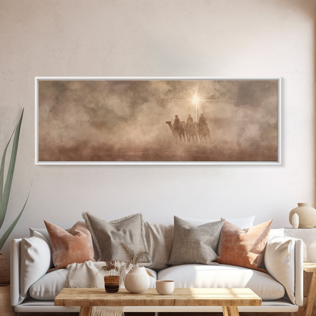 Desert Star Journey, Framed Canvas Print, Panoramic Wall Art, Christian Art Canvas, Christmas Art, Modern Christian Art, Jesus Painting