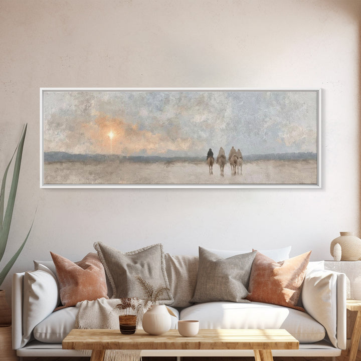 Morning Star Pilgrims – Framed Canvas Print – Panoramic Frame – Christian Wall Art – Christian Art Canvas – Christmas Art – Christian Paint