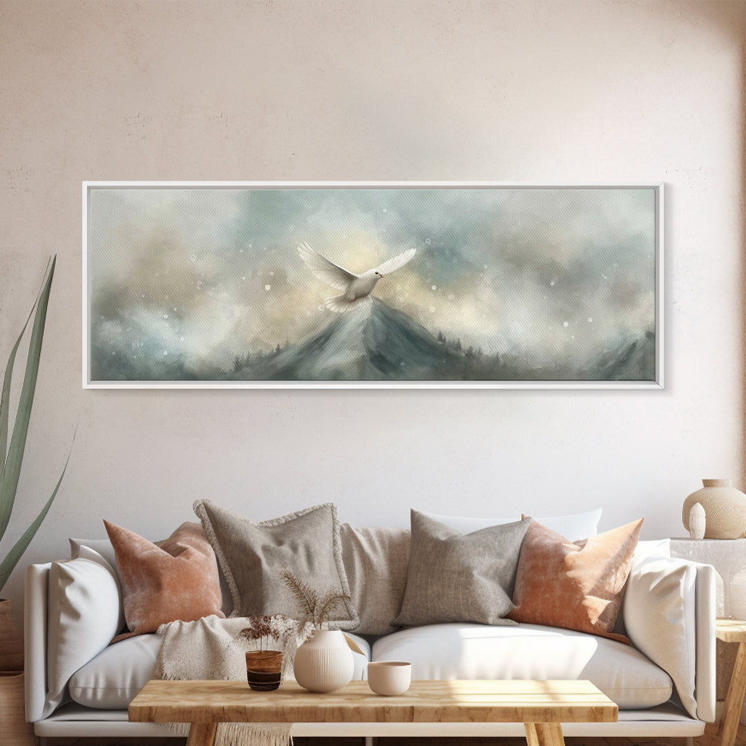 Wings Of Peace, Framed Canvas Print, Christian Wall Art, Christian Art Canvas, Panoramic Art, Christian Painting