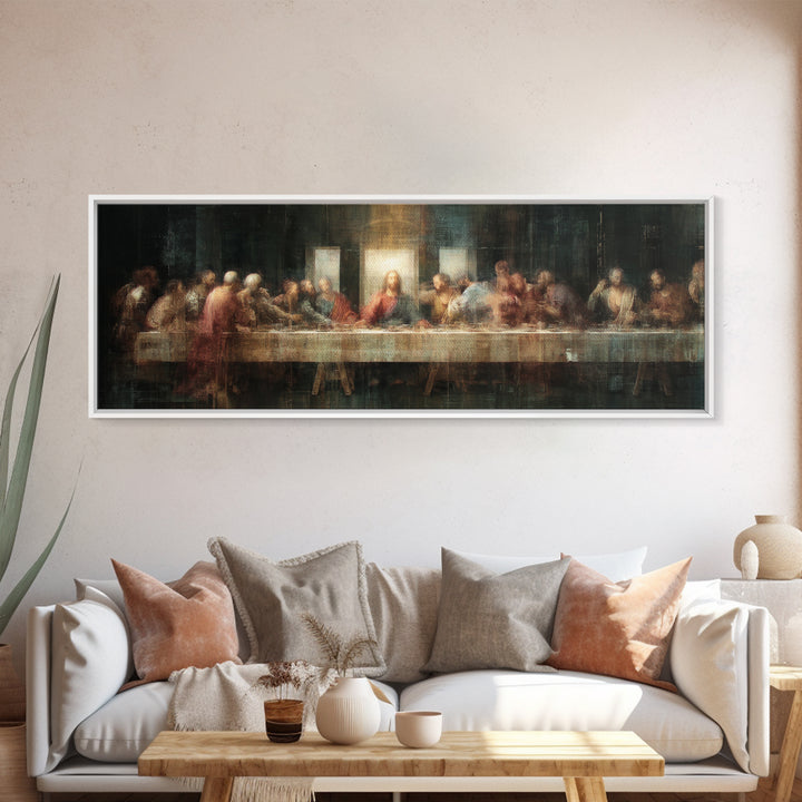 Sacred Supper Glow | Framed Canvas Print | Christian Wall Art | Christian Art Canvas | Panoramic Frame | Christian Painting