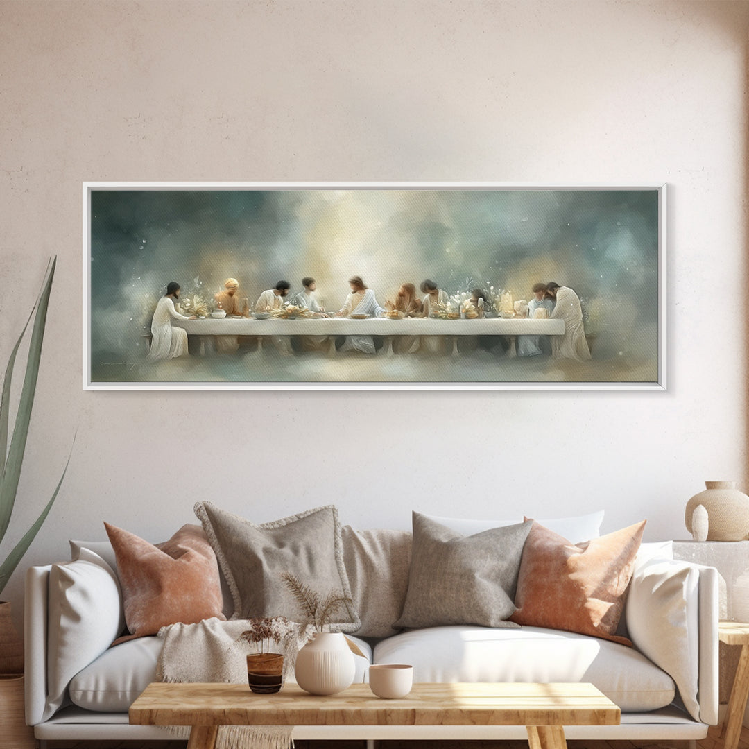 Grace At The Table – Framed Canvas Print – Christian Wall Art – Christian Art Canvas – Panoramic Painting – Christian Gift Ideas