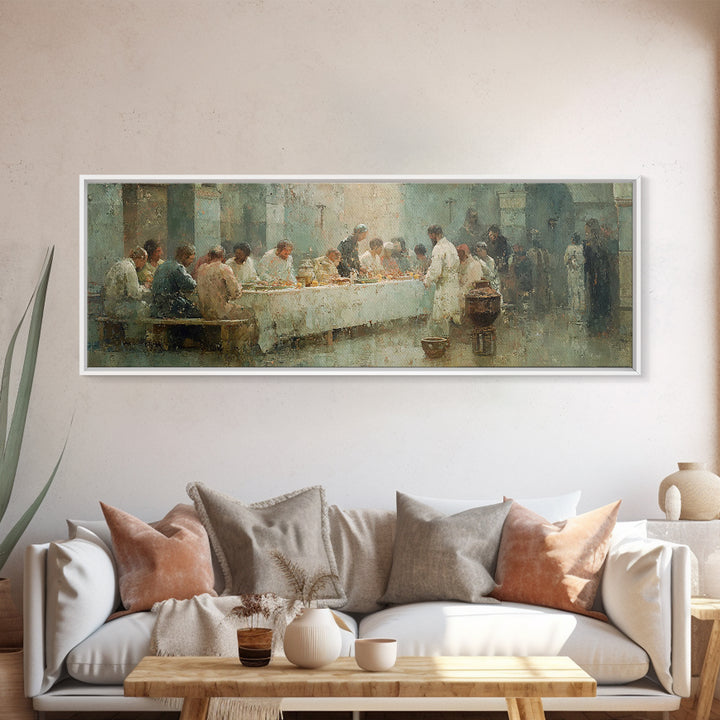 Table Of Fellowship, Framed Canvas Print, Christian Wall Art, Christian Art Canvas, Panoramic Frame, Christian Christmas Art
