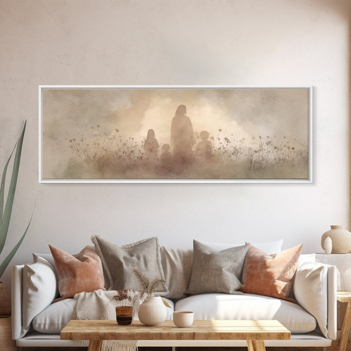 Shadows Of Hope | Framed Canvas Print | Christian Wall Art | Christian Art Print | Panoramic Painting | Jesus Canvas Art | Christian Christ