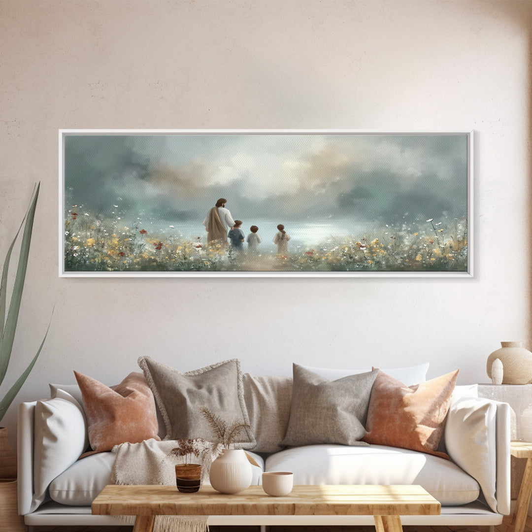 Calm Morning Grace , Framed Canvas Print, Christian Wall Art, Jesus Painting, Panoramic Art, Christian Art Canvas, Christian Christmas Art,