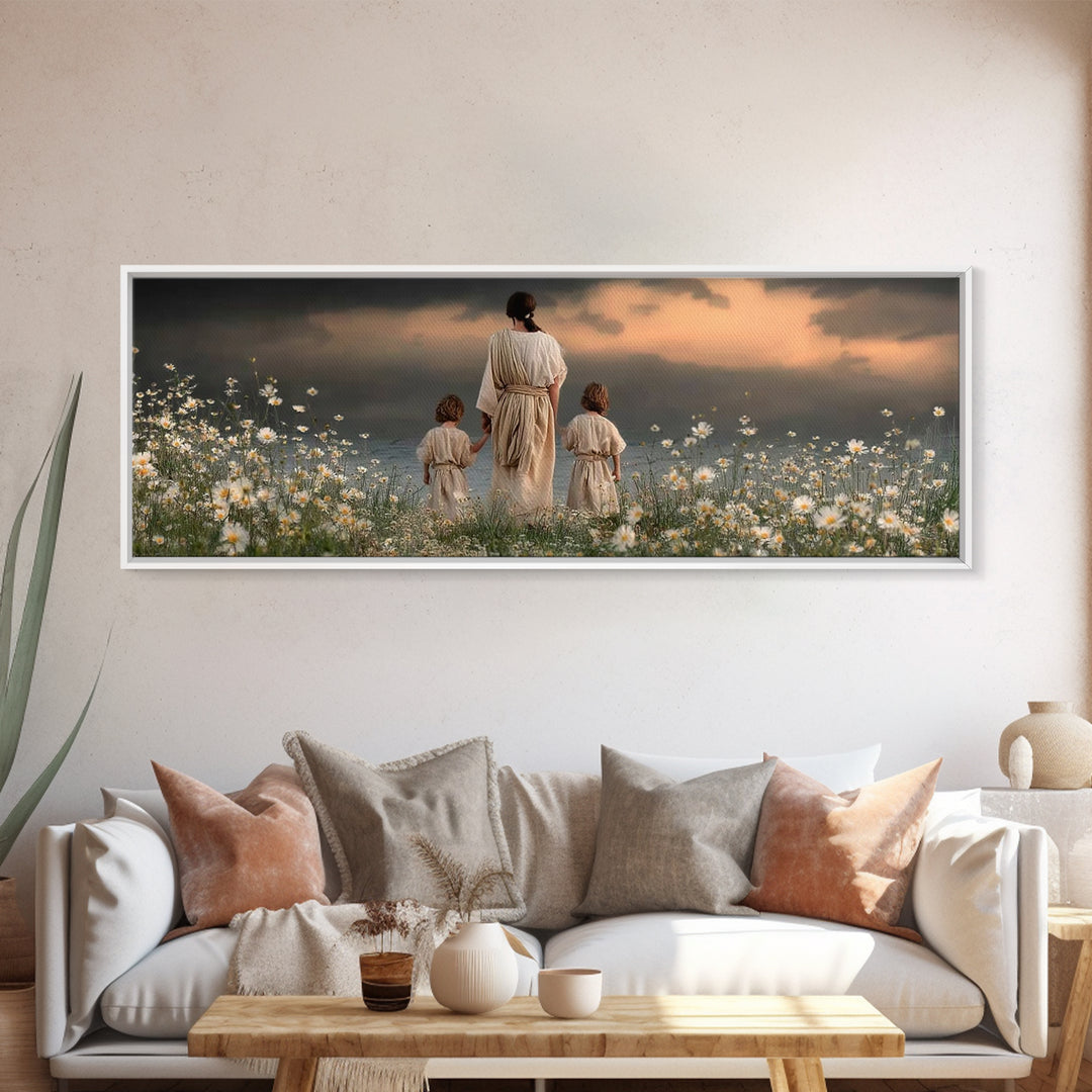Evening Shepherd , Framed Canvas Print, Christian Art Canvas, Jesus Painting, Christian Wall Art, Panoramic Painting, Christian Decor, Chri