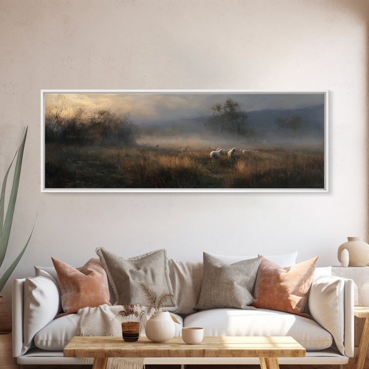 Dawn Of Shepherds , Framed Canvas Print, Panoramic Wall Art, Christian Art Canvas, Moody Christian Art, Christian Christmas Art, Christian