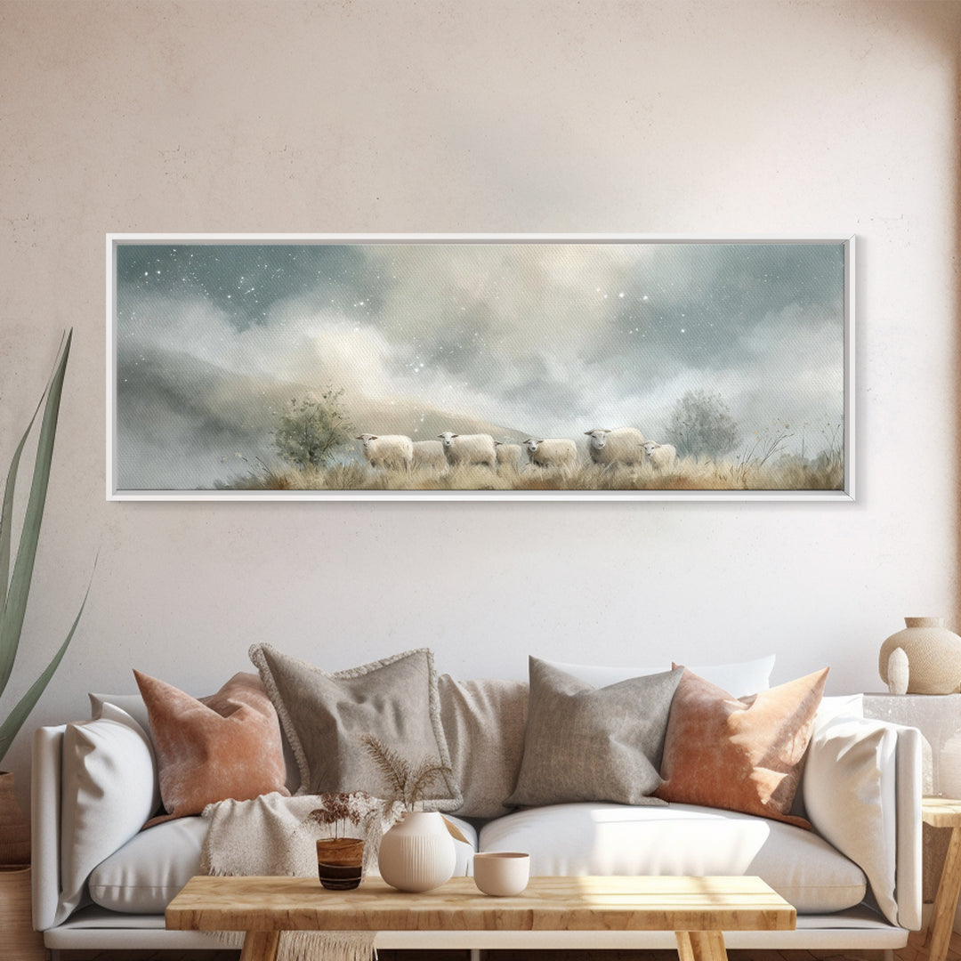 Heavenly Flock , Framed Canvas Print, Panoramic Art, Christian Wall Art, Christian Art Canvas, Christian Christmas Art, Subtle Christian Ar