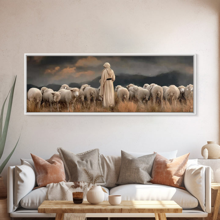 Evening Flock Grace – Framed Canvas Print – Panoramic Art – Christian Wall Art – Christian Art Canvas – Subtle Christian Art – Christmas Ar