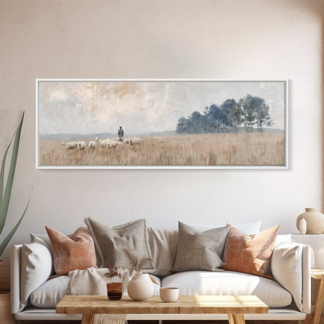 Shepherd’s Field , Framed Canvas Print, Panoramic Painting, Christian Wall Art, Christian Art Canvas, Christian Decor, Christian Christmas